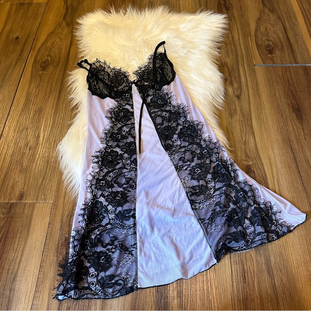 Coquette Sheer Purple lace lingerie slip dress size small